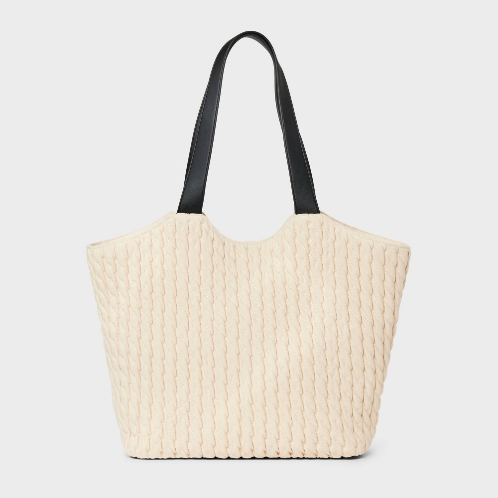 Quilted Shopper Tote Handbag - A New Day™ Beige: Abstract Pattern, Double Handle, Woven Cotton