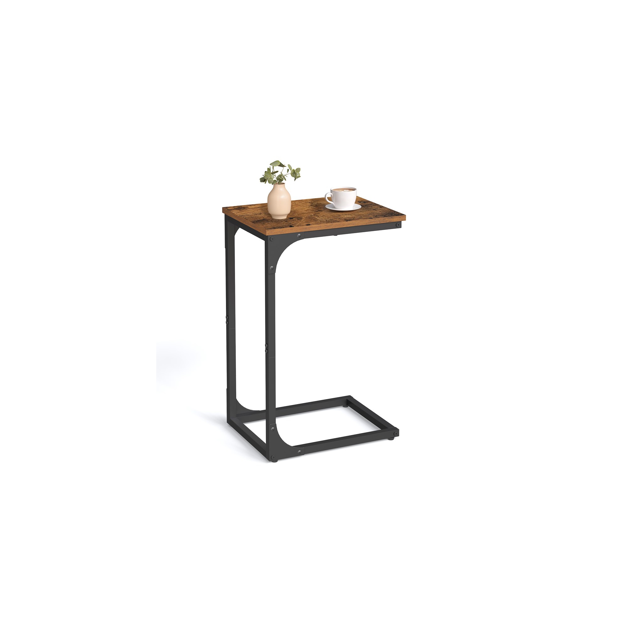 VASAGLE C-Shaped End Table, Small Side Table for Couch, Sofa Table with Metal Frame, Rustic Brown and Black