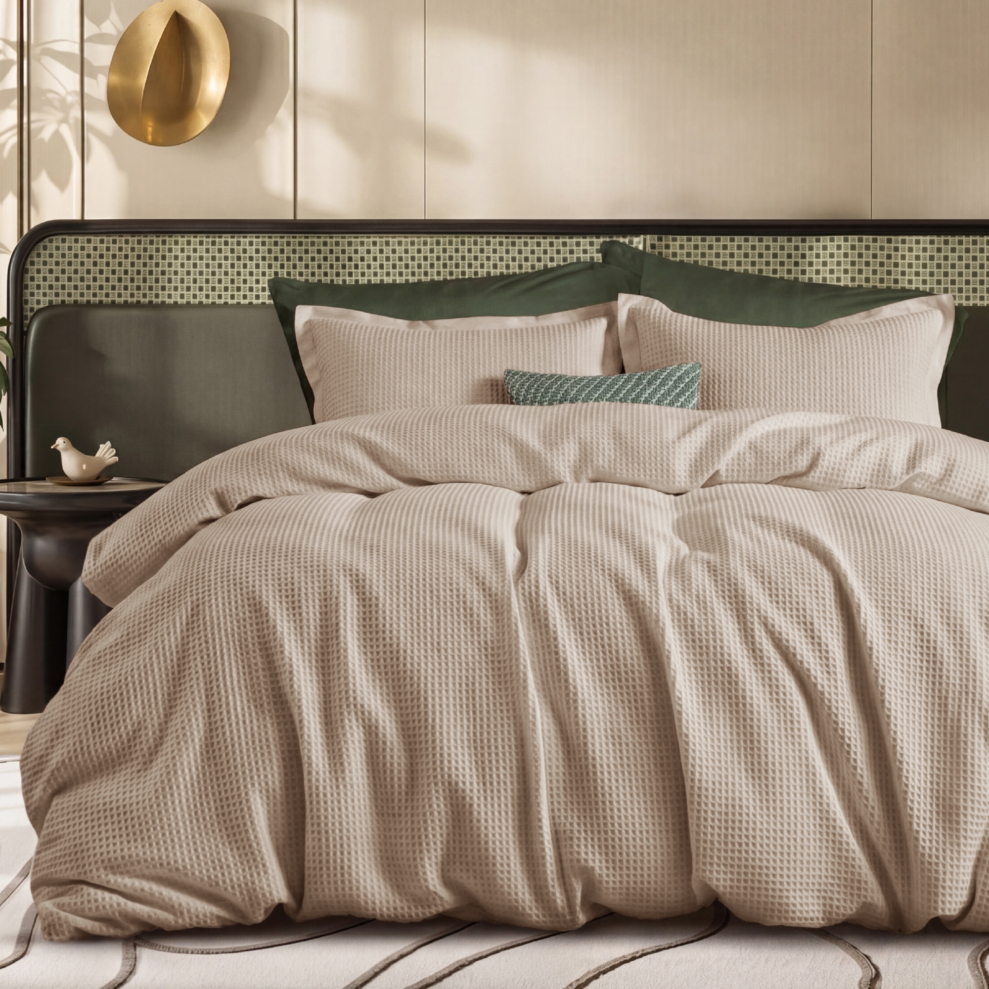 Bedsure 100% Cotton Duvet Cover King, Waffle Weave Duvet Cover Set, GentleSoft™ & Breathable Bedding Set for All Season, 3 Pieces, 104"x90"， Khaki
