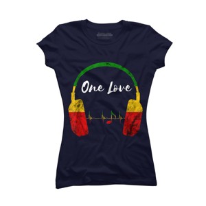 Adult Design By Humans Headphones Jamaican Pride One Love By T-Shirt - 1 of 2