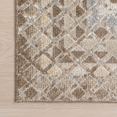 Carley Beige Geometric Washable Synthetic Area Rug 3' 3" x 5'