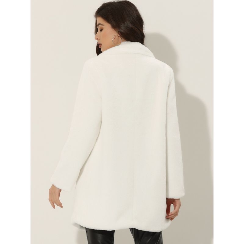 Allegra K Women's Lapel Collar Faux Fur Fuzzy Winter Long Overcoat with Pockets, 4 of 7