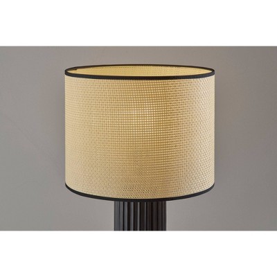 Black Ribbed Ceramic Table Lamp with Natural Fabric Shade