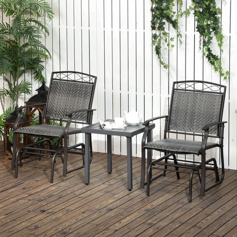 Outsunny Set of 2 Outdoor Glider Chairs, Porch & Patio Rockers for Deck with PE Rattan Seats, Steel Frames for Garden, Backyard, Poolside, 3 of 7