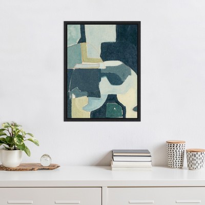 Blue and Cyan Abstract Canvas Print with Black Frame, 18 x 24 Inches