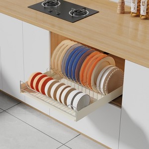 Sturdy Pull-Out Kitchen Drawer Organizer, Adhesive No-Drill Sliding Shelf for Under Sink & Pantry Storage, White - 1 of 4