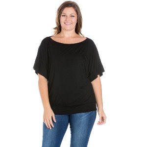 24seven Comfort Apparel Plus Size Short Sleeve Loose Fitting Dolman Top - 1 of 3