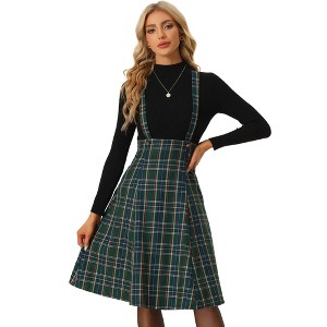INSPIRE CHIC Women's Christmas Plaid Midi Tartan Pinafore Skirt - 1 of 4