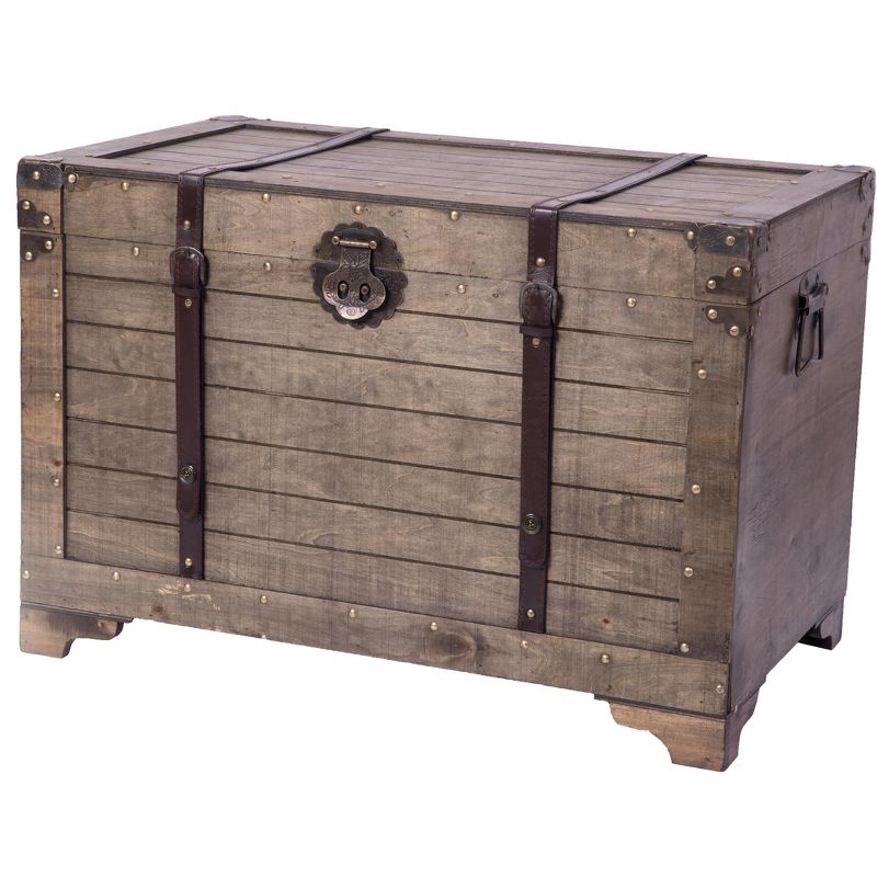 Vintiquewise Old Fashioned Large Natural Wood Storage Trunk and Coffee Table, 1 of 6