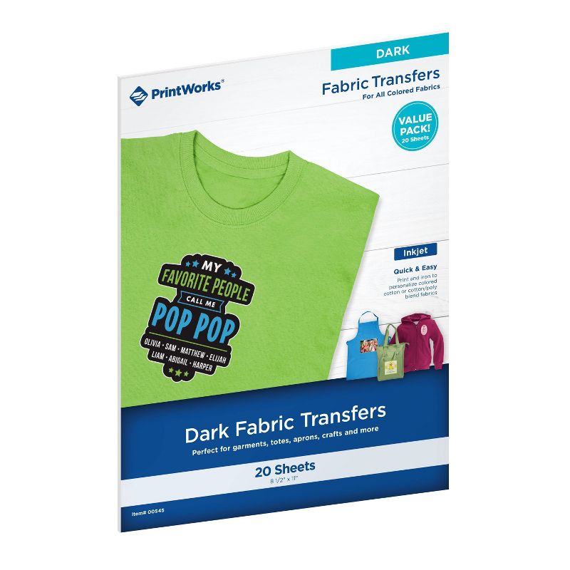 20 Sheets Dark T-Shirt Transfers for Dark and Light Fabrics 8.5&#34;x11&#34;  - PrintWorks, 1 of 8
