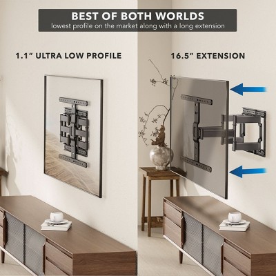 Ultra-Slim Full Motion Black Steel TV Wall Mount