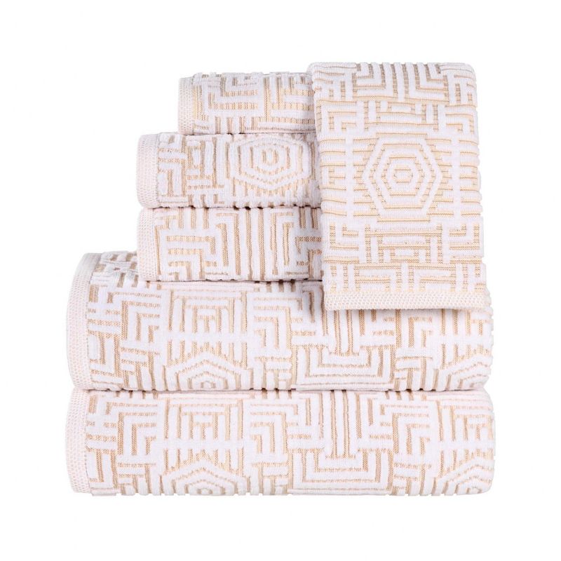 Cotton Modern Geometric Jacquard Soft Highly-Absorbent Assorted 6 Piece Bathroom Towel Set by Blue Nile Mills, 1 of 10