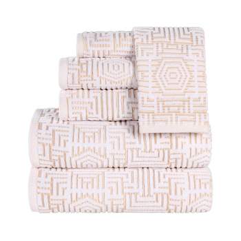 Cotton Modern Geometric Jacquard Soft Highly-Absorbent Assorted 6 Piece Bathroom Towel Set by Blue Nile Mills