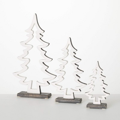 16.5"H  12.5"H & 8.5"H Sullivans Christmas White Cutout Wood Tree Set of 3  Gray