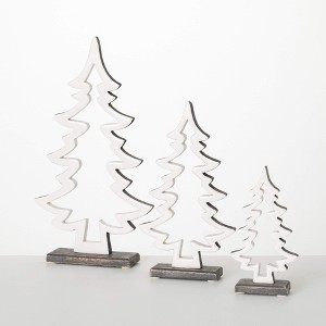 16.5"H  12.5"H & 8.5"H Sullivans Christmas White Cutout Wood Tree Set of 3  Gray - 1 of 4