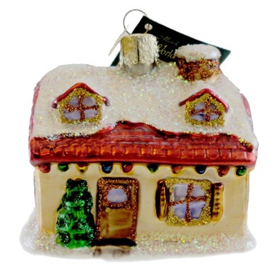 Hand-Painted Glass Cottage Christmas Tree Topper