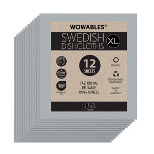 LOLA Wowables XL Swedish Dishcloths, 12 Reusable Eco Cleaning Cloths, 11" x 10", Ultra Absorbent Cellulose Sponge Towel, Compostable, Made in Germany - 1 of 4