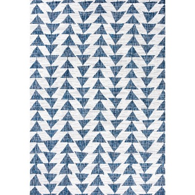 Ivory and Blue Geometric 4' x 6' Synthetic Area Rug