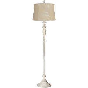 360 Lighting Colonnade Traditional Country 60" Tall Standing Floor Lamp Metal Antique White Finish Living Room Bedroom House Reading Drum Gold Shade - 1 of 4