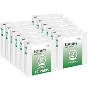 Office Essentials Economy View 3 Ring Binders, 2" Round Rings, 2.8" Spine, 375-Sheet Capacity, White Binders (12-Pack of 03428) - 1 of 4