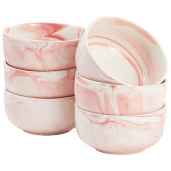 Juvale 6 Pack Porcelain Pasta Bowls Set 28 oz, Pink Marble Dinnerware for Salad and Soup, 6x3 in