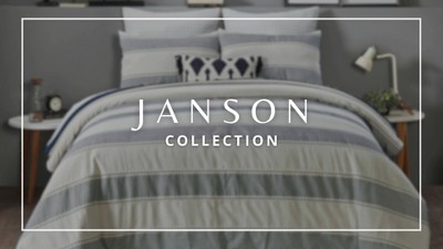 Ivory and Navy Striped Microfiber Queen Comforter Set