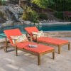 Christopher Knight Home Perla Outdoor Acacia Wood Armless Adjustable Chaise Lounge with Cushion (Set of 2) - 2 of 4