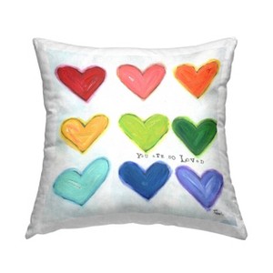 1pc 18"x18" Stupell Industries You Are So Loved Rainbow Hearts Square Kids' Throw Pillow - 1 of 4