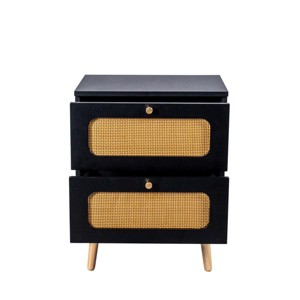 GlasFlength Nightstands Modern Rattan Accent Bedside Table with Two Woven Drawers Elegant Style for Bedroom, Black, 18.9"*13.58"*23.8" - 1 of 4