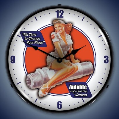 Collectable Sign & Clock | Autolite Avaition LED Wall Clock Retro/Vintage, Lighted - Great For Garage, Bar, Mancave, Gym, Office etc 14 Inches