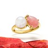 Ross-Simons 7.5-8mm Cultured Pearl and Pink Rhodochrosite Toi Et Moi Ring in 18kt Gold Over Sterling - 4 of 4