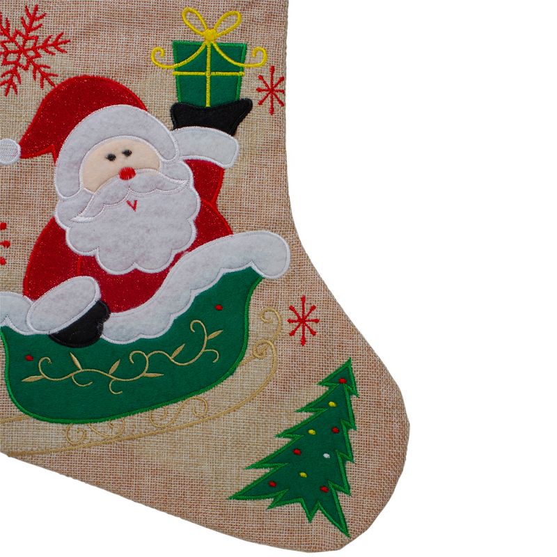 Northlight 19" Red and Green Santa Claus in Sleigh Embroidered Christmas Stocking, 3 of 5