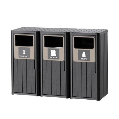 Syemin Outdoor Trash Cans Outdoor Single Barrel Trash Can Waterproof Patio Garbage Can with Lid, Durable Waste Bin, Black, 50.79"*16.54"*35.43"