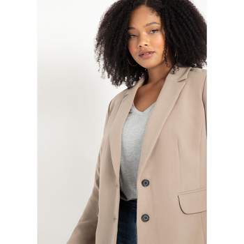 Plus Size Wool Blend Tailored Double Breasted Blazer