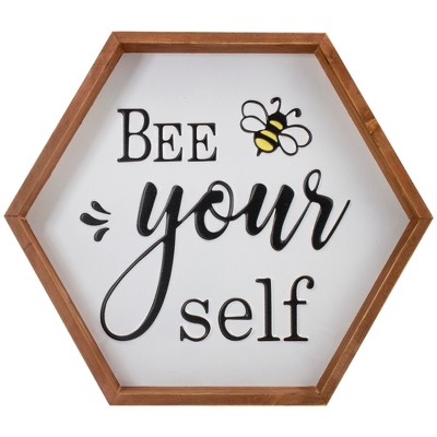 Northlight 16" Wooden Framed "Bee Yourself" Metal Sign Spring Wall or Tabletop Decor