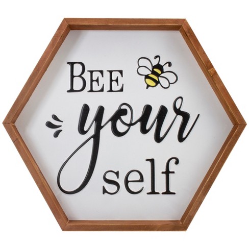 16 Wooden Framed Bee Yourself Metal Sign Spring Wall or Tabletop Decor