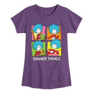 Girls' - Dr. Seuss - Summer Things Grid Fitted Short Sleeve Graphic T-Shirt - 1 of 4
