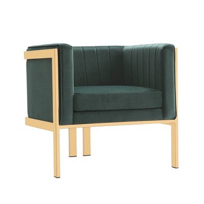 Paramount Forest Green Velvet Accent Armchair with Polished Brass Frame
