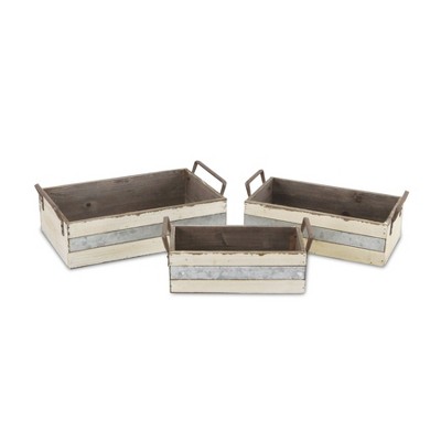 Cheung's Weston Set of 3 Rustic Metal Accent White Wood Crates