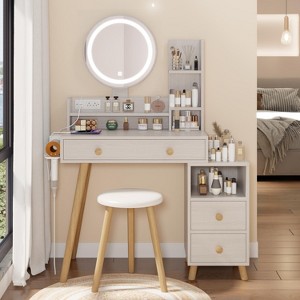 CAVINAS Vanity Desk with Mirror Vanity with Full Body Mirror Cabinet, Built-in Socket for Apartment, Bedroom - 1 of 4