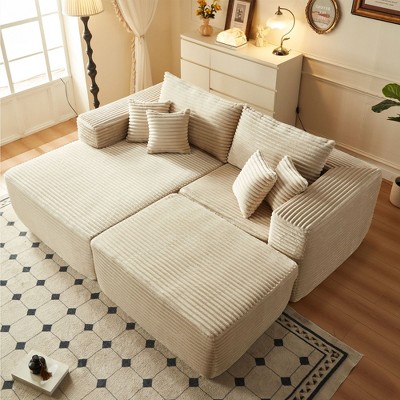 XIZZI 80" 3-Piece Plush L-Shaped Sectional Sofa with Left/Right Chaise & Ottoman, No Assenbly Required Modern Modular Sofa Bed in Beige/Gray/Black