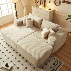 XIZZI 80" 3-Piece Plush L-Shaped Sectional Sofa with Left/Right Chaise & Ottoman, No Assenbly Required Modern Modular Sofa Bed in Beige/Gray/Black - 1 of 4