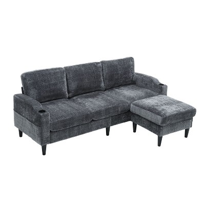NicBex Chenille L-Shaped Sectional Sofa with Side Pocket,2 Cup Holders and Storage Ottoman for Living Room,Apartment