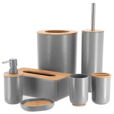 Gray Bamboo Top Bathroom Trash Can for Kids, 1.3 Gal
