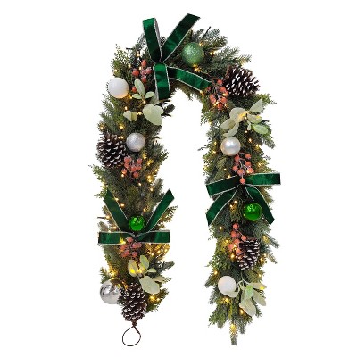 Puleo 6'x10" Pre-Lit Battery-Operated Green Ribbon Garland