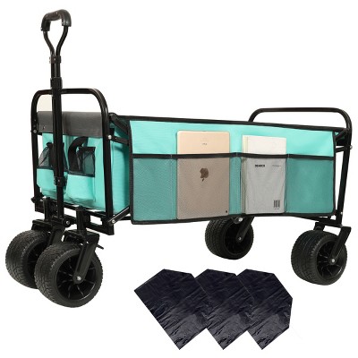 YONWAY Foldable Beach Wagon Cart  Loading Capacity 440lbs,with Strapping System and 3pcs Plastic Liner Bag for Camping Shopping