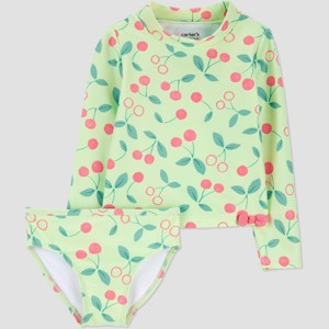 Carter's Just One You® Toddler Girls' Long Sleeve Cherry Rash Guard Set - Green - 1 of 3