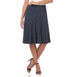 Rekucci Women's Ease into Comfort Flared Knit Skirt – Pull-On Style with Seam Detail - Navy White Polka Dot, X-Small - 1 of 4