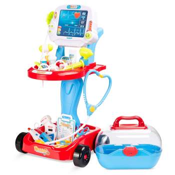Best Choice Products Play Doctor Kit for Kids, Pretend Medical Station Set with Carrying Case, Mobile Cart