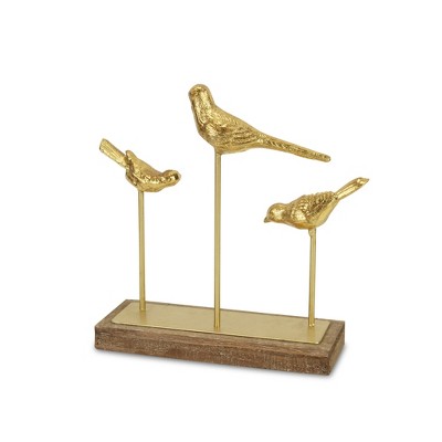 HomeRoots 12" Gold Metal Bird Hand Painted Sculpture